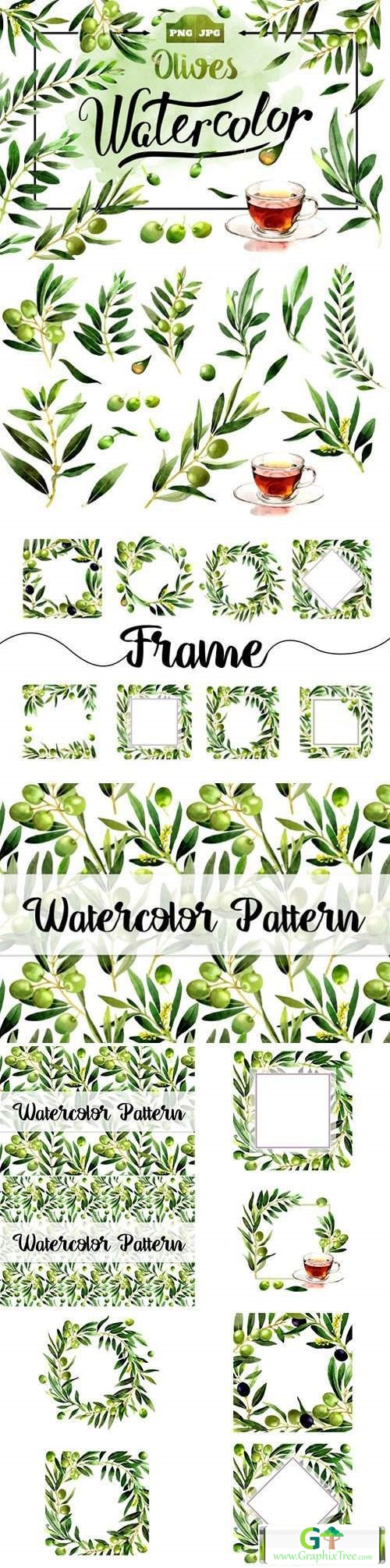 Olives watercolor PNG clipart [Stock Image] [illustrations]