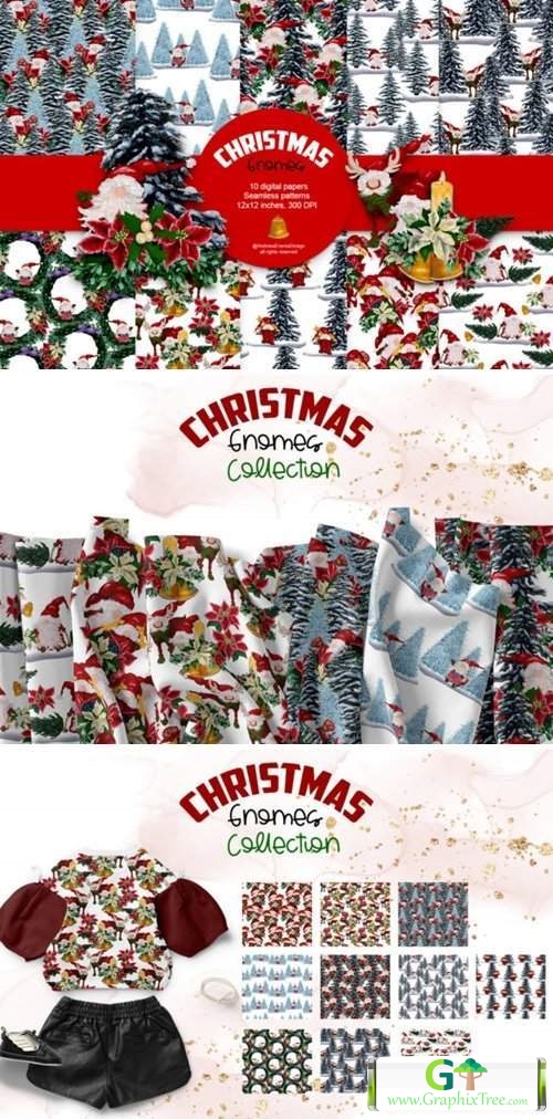 Watercolor Christmas Gnomes Patterns [Stock Image][illustrations]