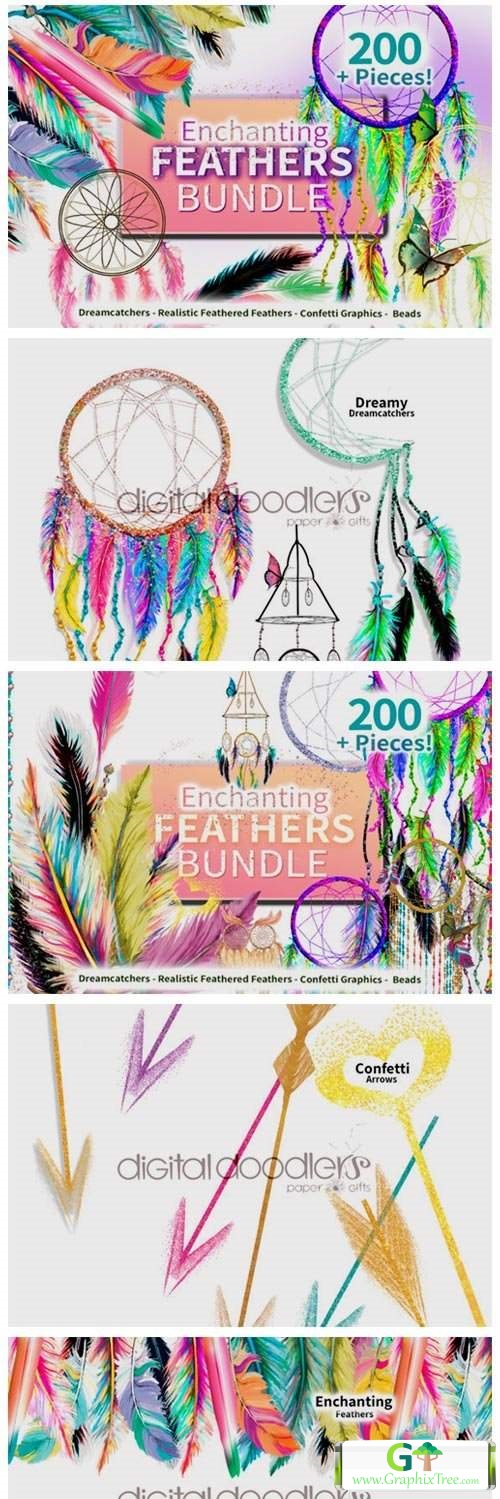 Enchanting Feathers Graphic Bundle [Vector] [3D And Element Object & Web]