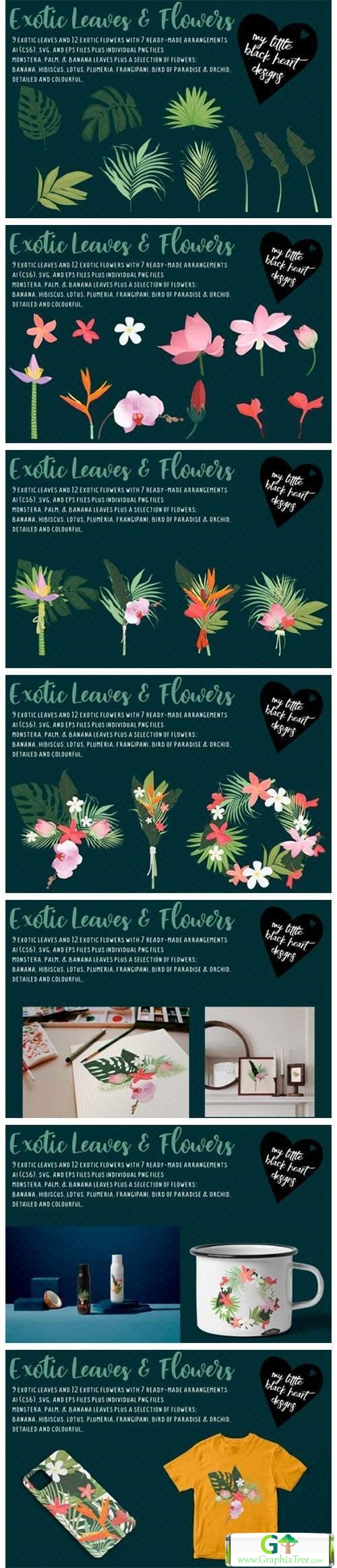 Exotic Leaves and Flowers [Vector] [Flowers, Grass, Leaves, Tree]
